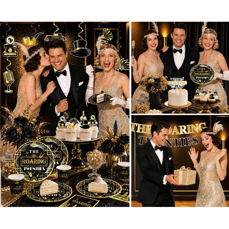 Yingoto Roaring 20s Party Decorations Tableware Set Serves 25 Guests