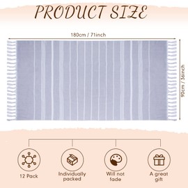 12 Pack Turkish Beach Towel Bulk 71x36 Inches Cotton Turkish Bath Towels Oversized Sand Free Beach Blanket Towels Quick Dry Pestemal Turkish Travel Towel for Beach Pool Bathroom (Grey)