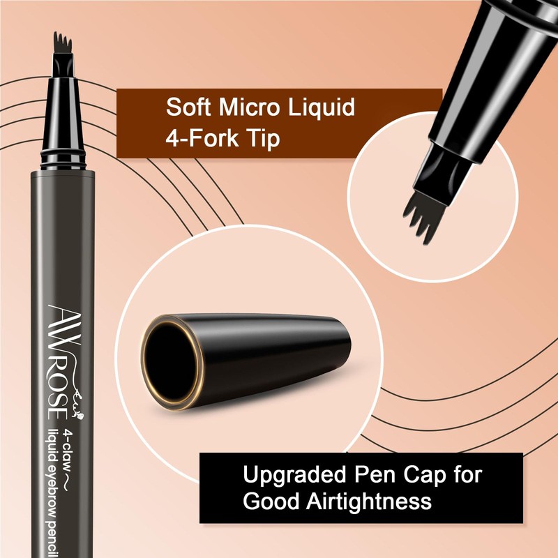 AWROSE Eyebrow Pencil, 2 Pack 3D Microblading 4-Tip Eyebrow Pen,
