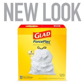 GLAD ForceFlex Tall Drawstring Trash Bags, 13 Gallon White Trash Bags for Tall Kitchen Trash Can, Unscented Leak Protection Bags, 120 Count - Packaging May Vary
