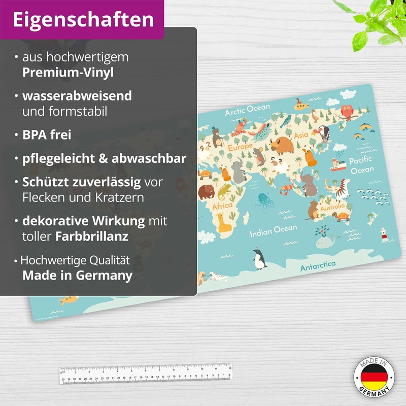 Children's Desk Mat - "World Map" - Made of Premium