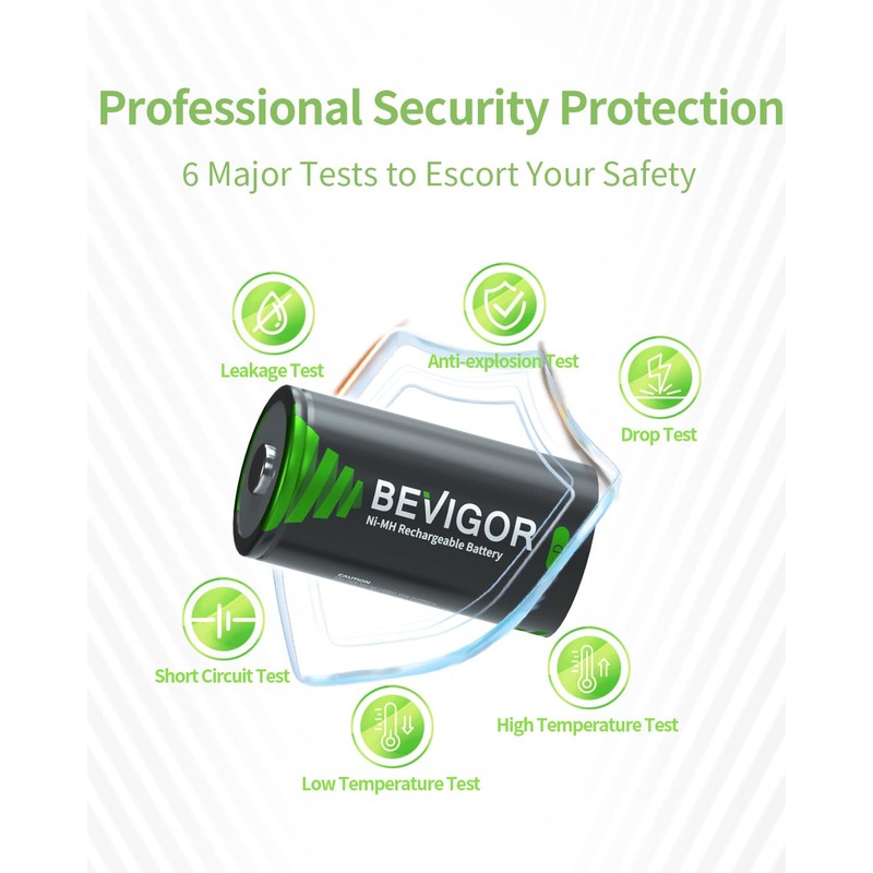 BEVIGOR 4 Pack 10000mAh Rechargeable D Batteries High Energy,Low Self-Discharge