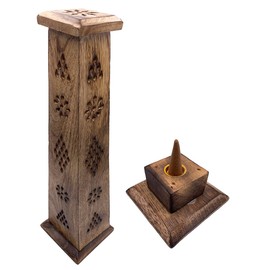 Incense Burner Wooden Tower Hand Carved in India Exclusive and Unique Design 30 x 8 x 8 cm Weight 190 g Wooden Incense Holder