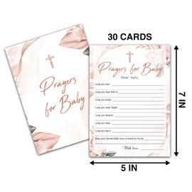Baby Shower Prayer Cards - Baptism Prayers For Baby – Floral Greenery Baby Christening Cards For Girl Boy Christian Brother or Sister - Baby Shower Wish Game - Blessing Ring Cards - 30 Cards (05)