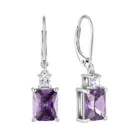 Starchenie 925 Sterling Silver Earring Birthstone Amethyst Cubic Zirconia Dangle Leverback Earrings Jewellery Gifts for Women