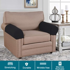 Turquoize Stretch Armrest Covers for Chairs and Sofas Couch Arm Covers for Sofa Spandex Jacquard Armrest Covers Anti-Slip Furniture Protector Washable Armchair Slipcovers for Recliner Set of 2, Black