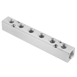 PATIKIL 6 Way 8 Port Air Manifold, G1/2" G1/4" Aluminum Air Hose Inline Manifold Block Splitter Pneumatic Air Hose Fitting, Blue