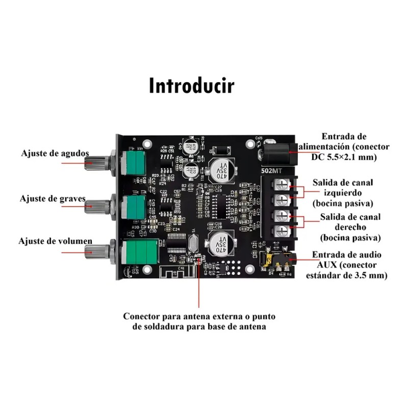 Placa Amplificadora Digital Bluetooth 5.0 50w X 2 2.0 Canales