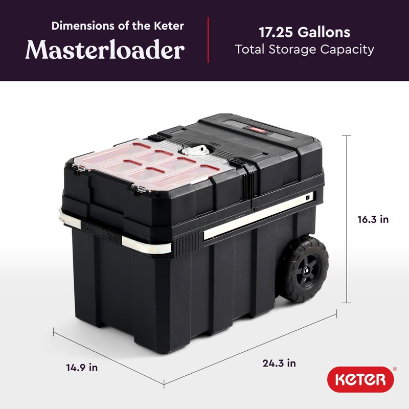 Keter Masterloader Resin Rolling Tool Box with Locking System and