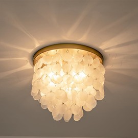 JC TOPA 3-Lights Capiz Shell Ceiling Light Fixtures, Gold Boho Flush Mount Ceiling Light for Living Room, Bedroom, Kitchen Island, Foyer, Entryway, Seashell Coastal