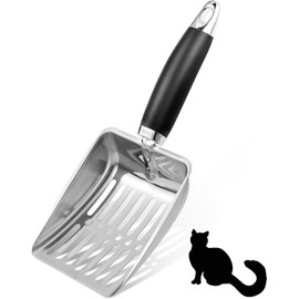 Stainless Steel Cat Litter Scoop, Reliable, Heavy Duty,Litter Box Accessory, Non-Stick Plated Sifter (Black, 5.0MM Mesh)