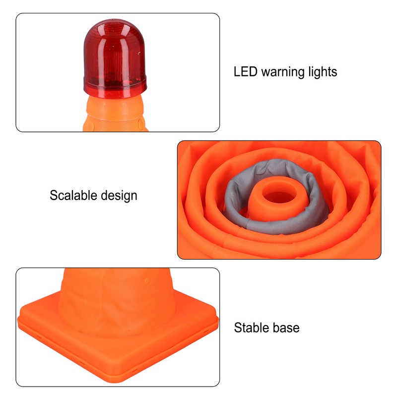 2 Set 30cm Traffic Cones Foldable Reflective Strips Road Safety