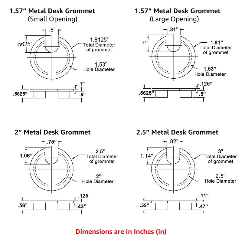 Electriduct 2.5" Metal Desk Grommet 62.5mm Cable Hole Cover Wire