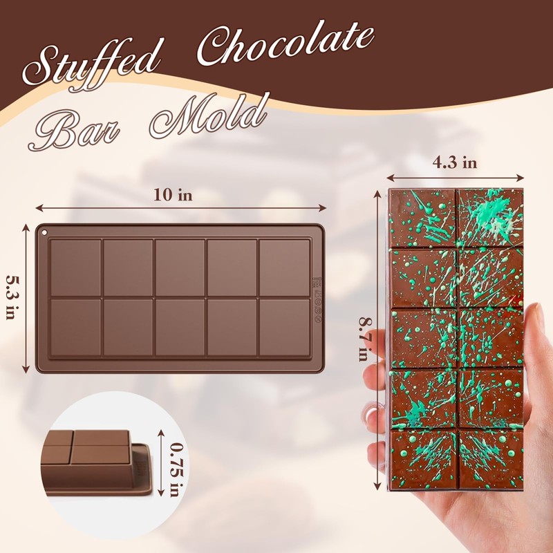Chocolate Bar Mold 2 Pack, Non-Stick Deep Dubai Chocolate Bar