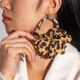Leopard Print Chunky Brown 80s 90s Retro Boho Oversized Dangle Earrings for Women Gift Statement Jewelry Party Accessories