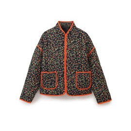 Perbai Womens Floral Cropped Quilted Jacket Lightweight Reversible Open Front Puffer Cardigan Coat(Black01-M)