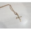 18K Gold Cross Necklace Pendant Charm with 3MM Rope Chain