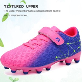 NINIKUA Kids Soccer Cleats Boys Girls Firm Ground Soccer FG/AG Soccer Athletic Outdoor Football Shoes Youth Turf Soccer Cleat Soccer Shoes for Little/Big Kid Rose Purple