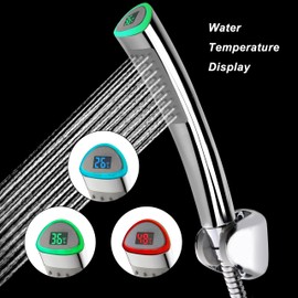 HOMEWELL LED Handheld Shower Heads w/Temperature Display Screen- Water Powered Light to Read Celsius Special for Skin Health, Child and Pet Shower- w/79'' Stainless Steel Hose - Luxury Chrome