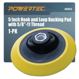 POWERTEC Almohadilla de respaldo de gancho y bucle de 5 pulgadas con rosca de 5/8"-11, almohadilla de lijado de poliuretano para amoladora angular con eje de 5/8, placa de respaldo de 5 pulgadas de