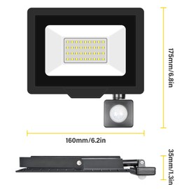 SKYWORLD LED Spotlight with Motion Sensor PIR, 2 Pieces, 30 W, 3000 lm, LED Outdoor Spotlight, IP66 Waterproof LED Floodlight, 6000 K, Cool White for Garden, Courtyards, Garage, Hotel