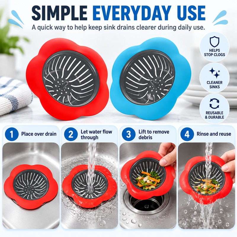 2-Pack Silicone Sink Strainers for Kitchen Drains – 4.5-Inch Anti-Clog
