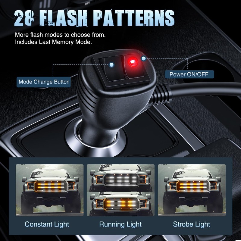 Nilight 2PCS 24 inch Truck Grille Strobe Lights Strip 384