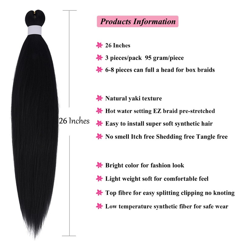 UPruyo Pre Stretched Braiding Hair Black 1b Hypoallergenic Prestretched Braiding
