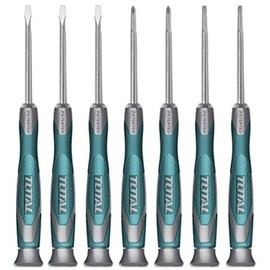 TOTAL - 7 Piece Precision Screwdriver Set | For Slotted, Phillips, Torx | Chrome Vanadium Steel Blade | Ergonomic Handle, Size 7, Alloy Steel