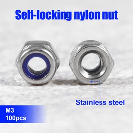 SPEEDWOX 100 PCS M3 x 0.5mm Nylon Insert Nut Lock Nut, Self Locking Nut 304 Stainless Steel, Hex Lock Nut with Storage Box for Lock Washers
