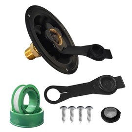 YTFSA RV City Water Inlet with Check Valve, 3/4 NH Female to 1/2 NPT Male Black Flange RV Fresh Water Inlet, RV Water Inlet Replacement, RV Water Inlet with Dust Plug for RV Camper Motorhome, Black