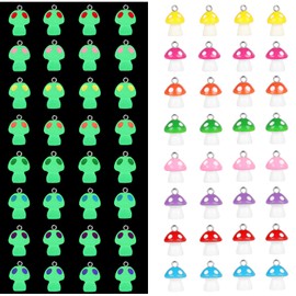 LUBINGSHINE 72pcs Mushroom Pendant Charms, Luminous Mushroom Resin Charm Beads Glow in The Dark for DIY Bracelet Necklace Earrings Jewelry Making Keychain Craft (36pcs Luminous + 36pcs Ordinary)