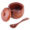 Wooden Spice Container, Salt Box with Lid, Spoon, Vintage Spice