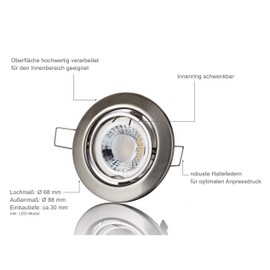 LED recessed spotlight flat 230 V dimmable set round brushed stainless steel spot recessed light ceiling spotlight recessed spot lighting LED module ceiling light warm white neutral white daylight – CE80