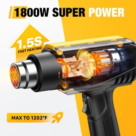 SEEKONE 1800W Heat Gun Compact Design Heavy Duty Hot Air Gun 122℉-1202℉（50℃- 650℃）Variable Temperature Control for 2 Speed Settings with 4 Nozzels for Crafts, Vinyl Wrap, Shrink Tubing