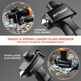 Stinger Super Duty Car Emergency Escape Tool, Hardened Carbon Steel Vehicle Safety Hammer, Spring Loaded Window Breaker, Razor Sharp Seat Belt Cutter, Life-Saving Rescue Tool (Combo 2 pcs Black)