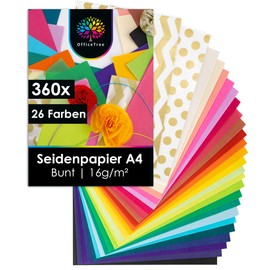 OfficeTree® Tissue Paper 300 Sheets A4 - Colourful 20 Colours - More Fun Craft Decorating - Sketch and Cut Paper - 16gsm Premium Quality