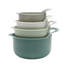 COOK WITH COLOR Nesting Plastic Mixing Bowl Set with Pour Spouts and Handles, Sage, 4 Piece Non-Slip