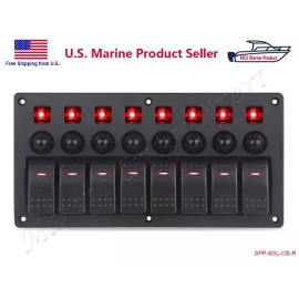 STX Boat Marine 8 Gang Switch Panel Circuit Breaker Toggle Rocker Switch RV Red LED