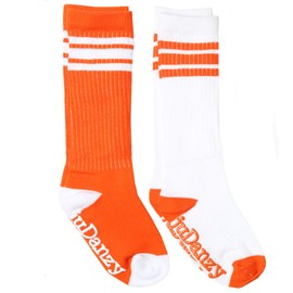 juDanzy knee high team color tube socks for toddler and youth boys and girls (2 Pack) (Youth Large/Adult Small (Shoe Size 5-9) - NO GRIP, Orange)