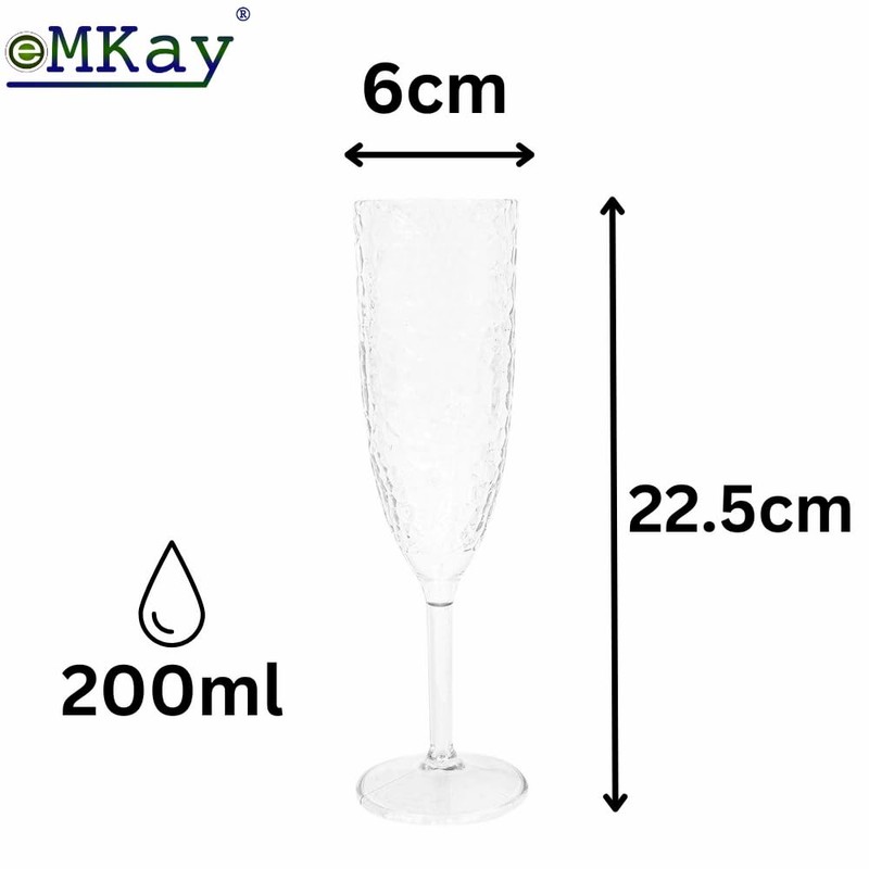 eMKay® Reusable Four Clear Dimple Plastic Champagne Flutes (200ml) &