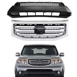 YLT AUTO 2PCS For 2012 2013-2015 Honda Pilot Front Bumper  w/silver upper & lower Grille