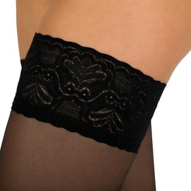 Sarah Borghi Women's 15 Denier Velour Stockings with Lycra, Lace Garters and Reinforced Lace, Made in Italy, coffee