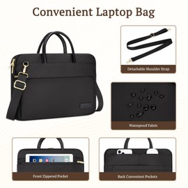 RAINYEAR 14 Inch Laptop Bag for Women, Protective Waterproof Large Capacity Computer Shoulder Bag Carrying Case with Handle for 13-14 Inch Notebook Computer Laptop, Black