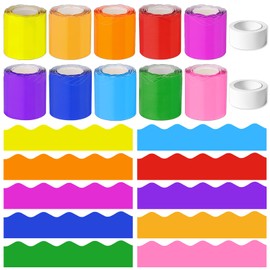 10 Rolls 262.4 Ft Colorful Bulletin Board Borders Classroom Border Scalloped Trim with 2 Rolls Stickers for School Teacher Classroom Office Poster Birthday Bulletin Board Decor
