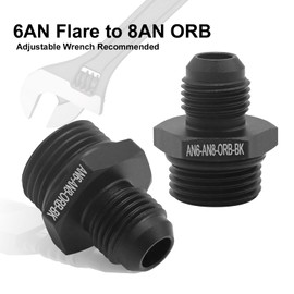 Saihisday O-Ring Boss Fuel Pump Rail Adapter Fitting, 6AN Flare to 8AN ORB, Aluminum, Black, Sets of 2