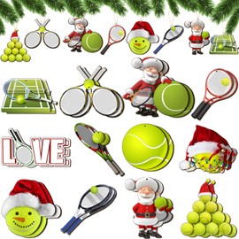 24 Pcs Christmas Sport Ball Ornaments Christmas Wooden Sports Ball Ornaments Set Soccer Ball Basketball Baseball Football Volleyball Tennis Ball Ornaments for Home Party Xmas Tree Decor (Tennis)