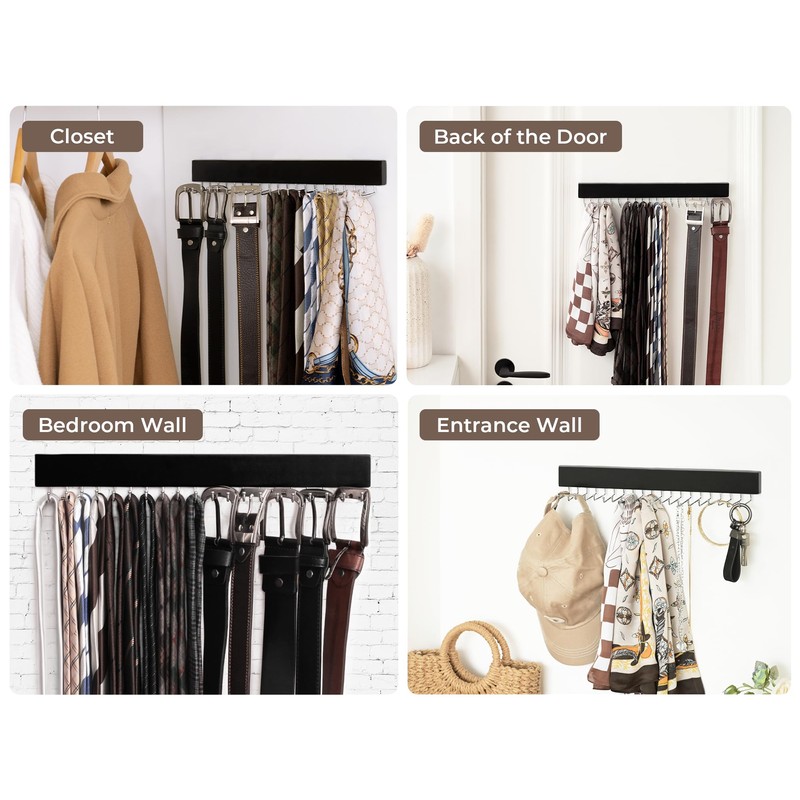 StorageWorks Tie Rack with 20 Hooks, 2-Pack Wall-Mounted Wooden Hangers