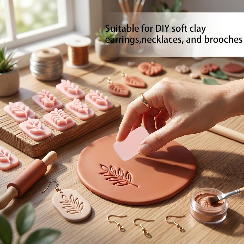 Gaomumu 8PCS Leaf Clay Stamps, Reusable Press Embossing Tools, Delicate