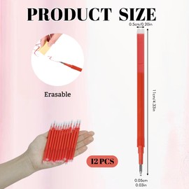 Pack of 12 Red Erasable Refills, 0.5mm Pilot Pen Compatible, High Quality Refillable Pen Refills, Smooth Writing and Quick Drying
